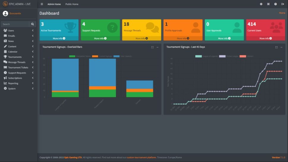 Screenshot from the EPIC.LAN Tournament Platform