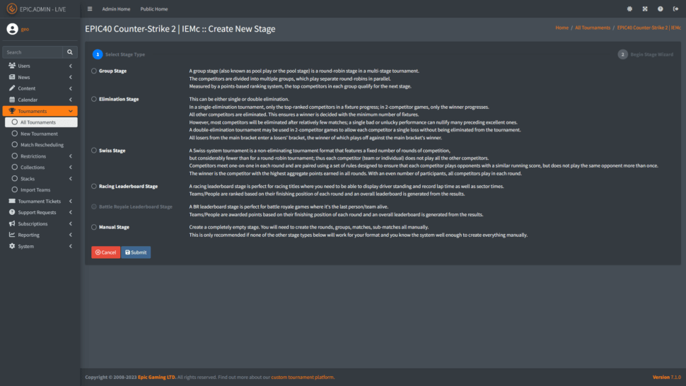 epiclan stage creation wizard